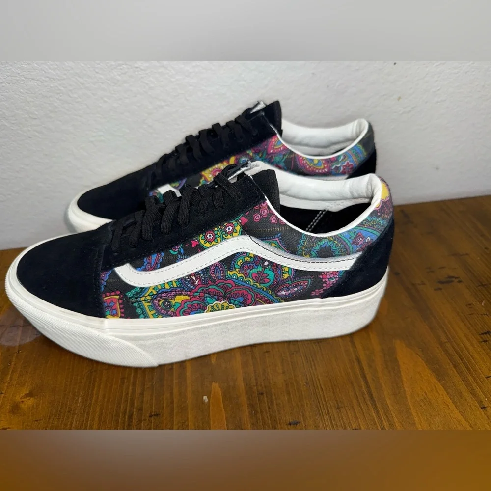Vans Old‎ Skool Paisley Floral Skate Shoes Black Y2K Streetwear 90s-Size 10.5